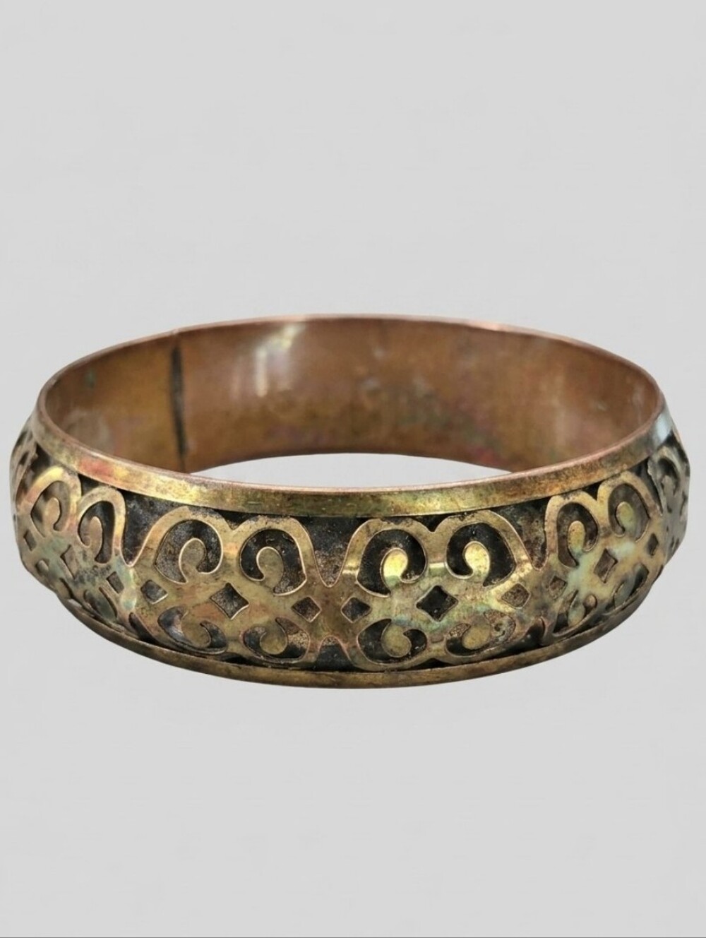 Antique-Style Filigree Brass Bangle Bracelet
